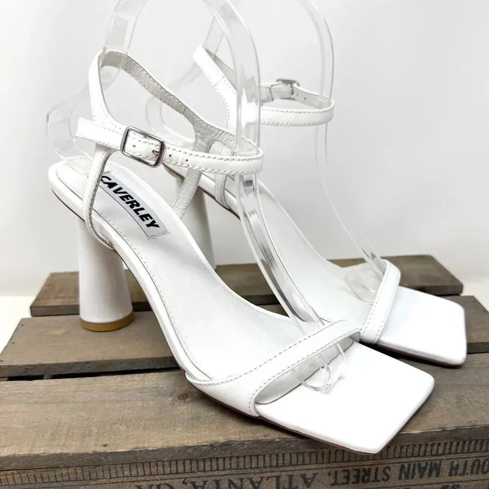 Anthropologie CAVERLEY Maple Flared Heel Strappy Square Toe Sandal White 9 New